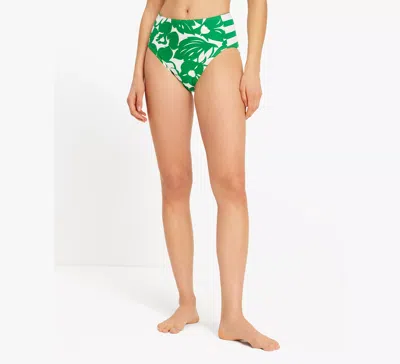 Kate Spade Cabana Mix High-waist Bikini Bottom In Green