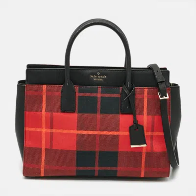 Pre-owned Kate Spade Cameron Street Candace Plaid Red/black Canvas And Leather Tote
