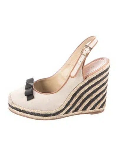 Pre-owned Kate Spade Canvas Bow Accents Slingback Pumps In Neutral