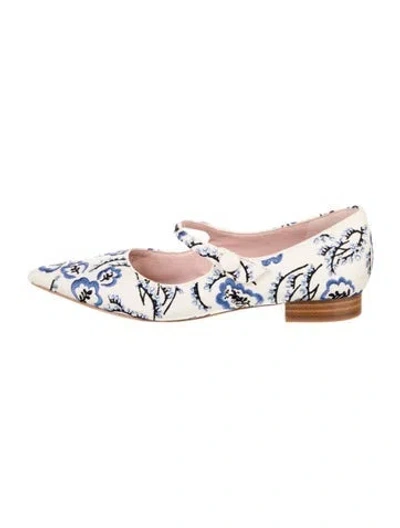 Pre-owned Kate Spade Canvas Floral Print Mary Jane Flats In White