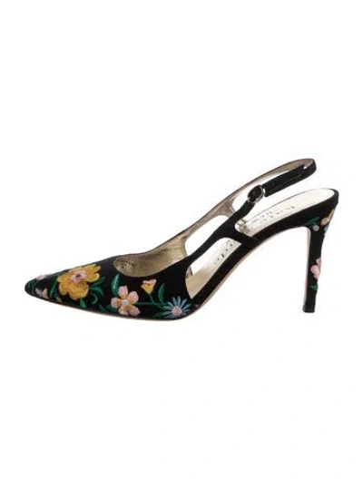 Pre-owned Kate Spade Canvas Floral Print Slingback Pumps In Black