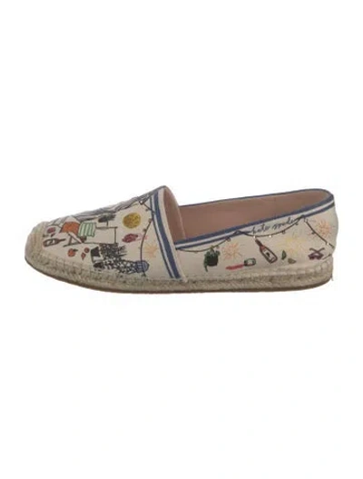 Pre-owned Kate Spade Canvas Graphic Print Espadrille Sneakers In Neutrals