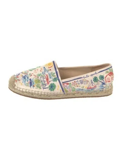Pre-owned Kate Spade Canvas Graphic Print Espadrilles In Neutrals