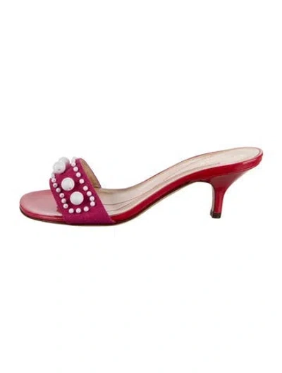 Pre-owned Kate Spade Canvas Patterned Slides In Pink