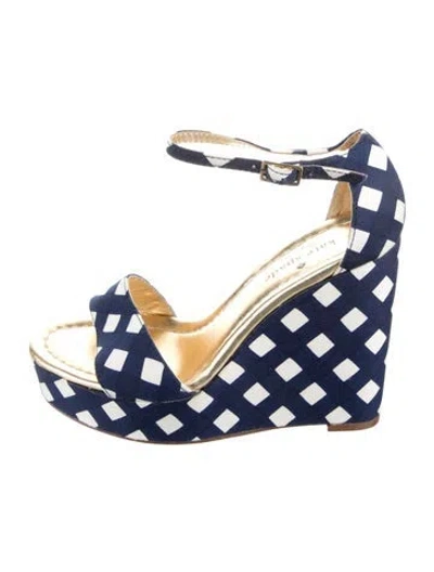 Pre-owned Kate Spade Canvas Plaid Print Sandals In Blue