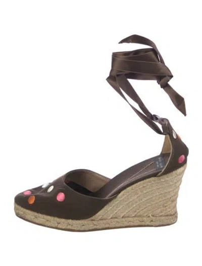 Pre-owned Kate Spade Canvas Polka Dot Print Pumps In Brown