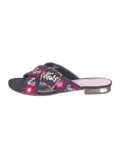 Pre-owned Kate Spade Canvas Printed Slides In Blue