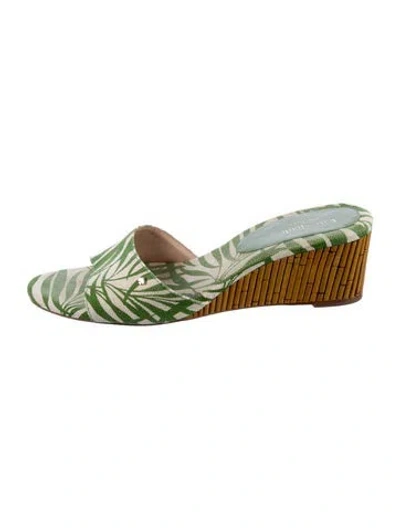 Pre-owned Kate Spade Canvas Printed Slides In Green