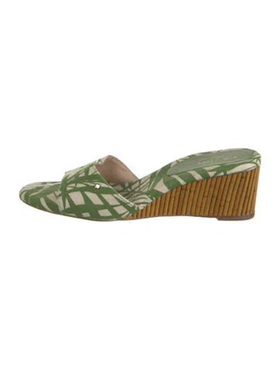 Pre-owned Kate Spade Canvas Printed Slides In Green