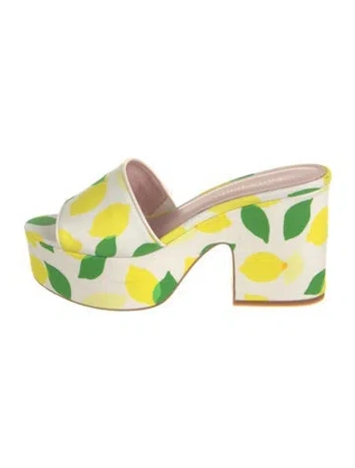 Pre-owned Kate Spade Canvas Printed Slides In Yellow