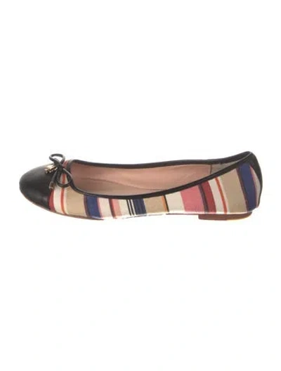 Pre-owned Kate Spade Canvas Striped Ballet Flats In Black