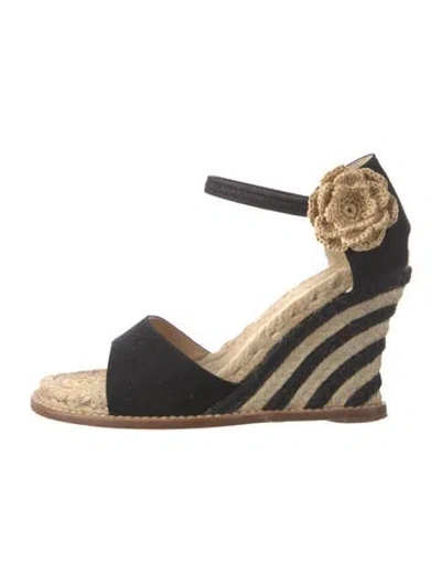 Pre-owned Kate Spade Canvas Striped Espadrilles In Black