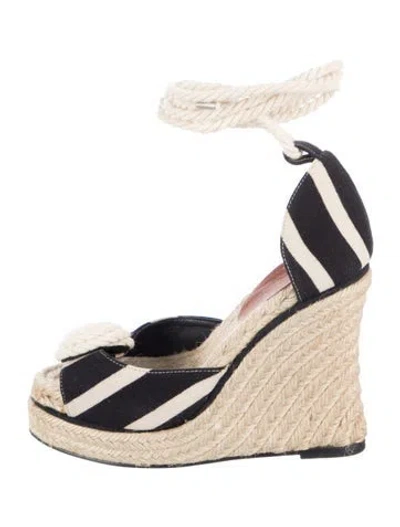 Pre-owned Kate Spade Canvas Striped Espadrilles In Black