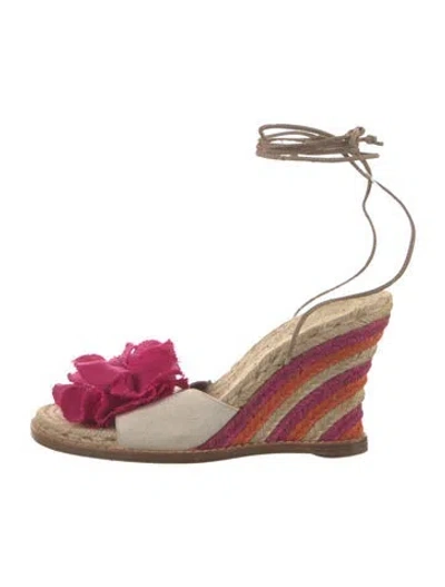 Pre-owned Kate Spade Canvas Striped Espadrilles In Pink