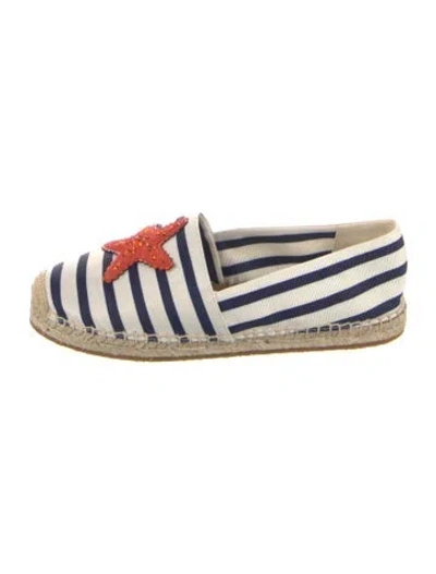 Pre-owned Kate Spade Canvas Striped Espadrilles In White