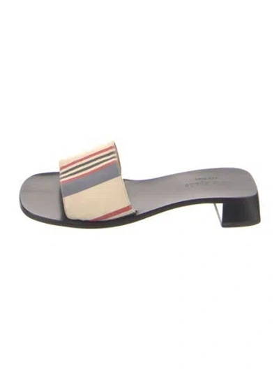 Pre-owned Kate Spade Canvas Striped Slides In Neutral
