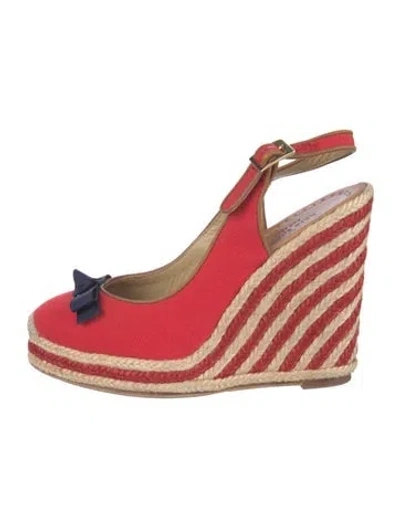 Pre-owned Kate Spade Canvas Tweed Pattern Sandals In Neutrals/red