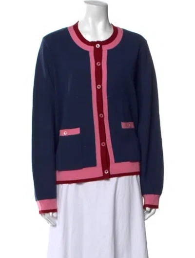 Pre-owned Kate Spade Cashmere Colorblock Pattern Sweater In Blue