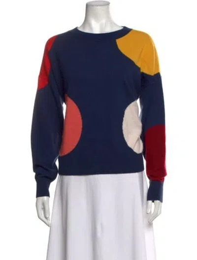 Pre-owned Kate Spade Cashmere Colorblock Pattern Sweater In Blue