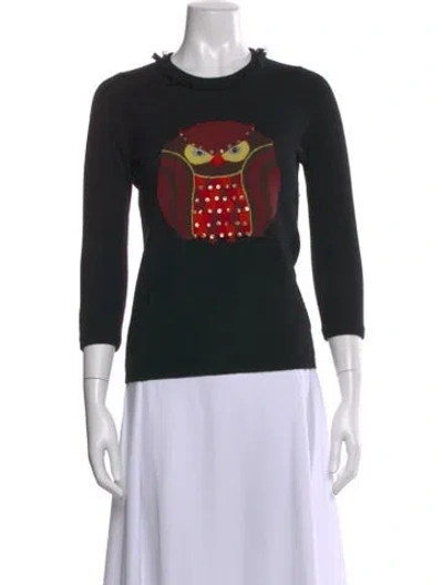 Pre-owned Kate Spade Cashmere Graphic Print Sweater In Black