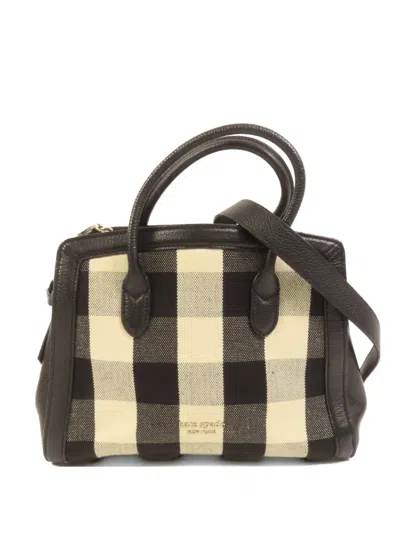 Pre-owned Kate Spade Check-pattern Leather-trim Shoulder Bag In Black