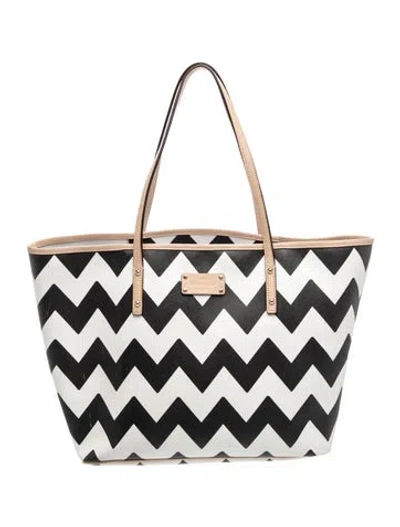 Pre-owned Kate Spade Chevron Tote In Black/white