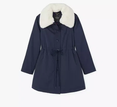 Kate Spade Cinch Waist Faux Fur Coat In Blazer Blue