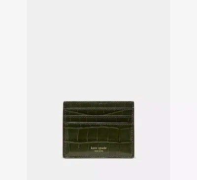 Kate Spade Classic Croc Embossed Card Holder In Green