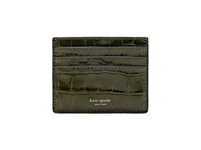 Kate Spade Classic Croc Embossed Card Holder Wallet Women's Handbags Bonsai Tree In Green