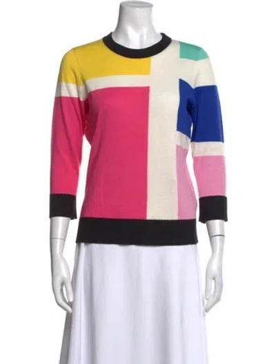 Pre-owned Kate Spade Colorblock Pattern Crew Neck Sweater In Pink