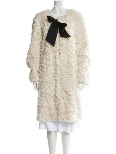 Pre-owned Kate Spade Colorblock Pattern Faux Fur Coat In Neutral
