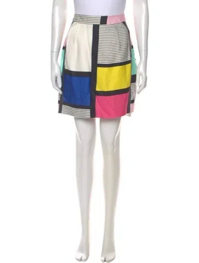 Pre-owned Kate Spade Colorblock Pattern Knee-length Skirt In White
