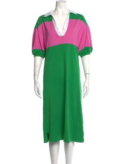 Pre-owned Kate Spade Colorblock Pattern Midi Length Dress In Green