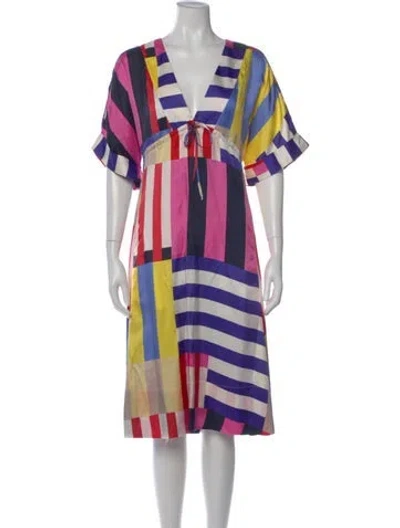 Pre-owned Kate Spade Colorblock Pattern Midi Length Dress In Neutral