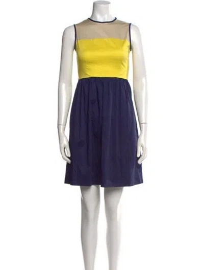 Pre-owned Kate Spade Colorblock Pattern Mini Dress In Blue/neutrals/yellow