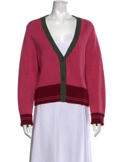 Pre-owned Kate Spade Colorblock Pattern V-neck Sweater In Burgundy/pink