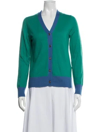 Pre-owned Kate Spade Colorblock Pattern V-neck Sweater In Green