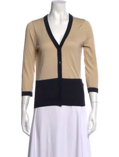 Pre-owned Kate Spade Colorblock Pattern V-neck Sweater In Neutrals