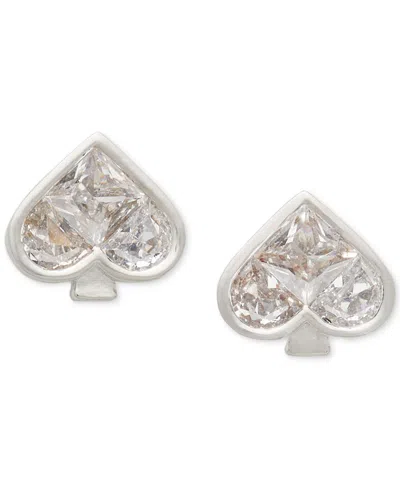 Kate Spade Colored Cubic Zirconia Spade Stud Earrings In Clear,silv