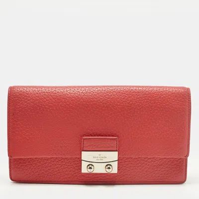 Pre-owned Kate Spade Coral Red Grained Leather Clutch