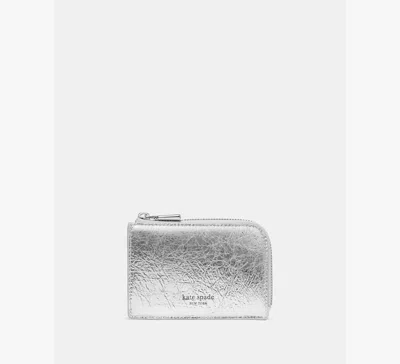 Kate Spade Crinkle Metallic Mini Zip Card Case In Silver
