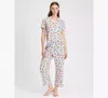 Kate Spade New York Cozy Jersey Cropped Pajama Set In Warm Burgendy/black