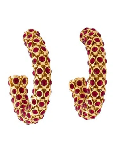 Pre-owned Kate Spade Crystal Adore-ables Hoop Earrings In Red