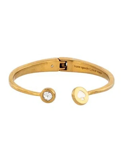 Pre-owned Kate Spade Crystal & Enamel Cuff Bracelet, 6.25" In Clear/white