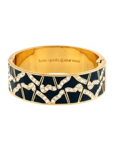 Pre-owned Kate Spade Crystal & Enamel Hinged Bangle Bracelet, 6.75" In Black