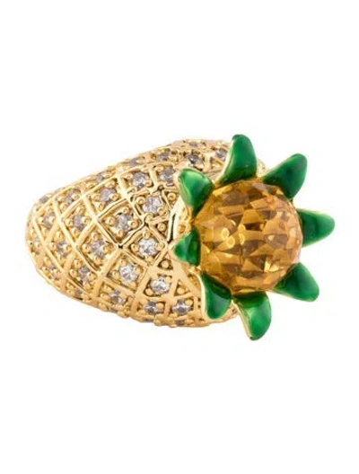 Pre-owned Kate Spade Crystal & Enamel Pineapple Cocktail Ring In Green