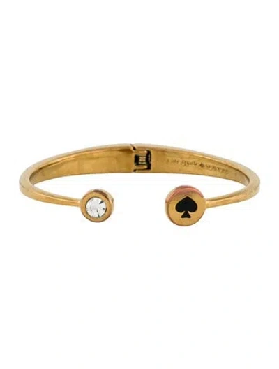 Pre-owned Kate Spade Crystal & Enamel Spot The Spade Open Hinge Cuff Bracelet In Black