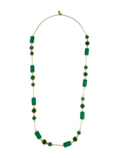 Pre-owned Kate Spade Crystal & Enamel Station Necklace, 30" In Green