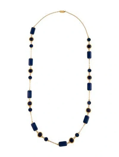 Pre-owned Kate Spade Crystal And Enamel Station Necklace, 31" In Blue