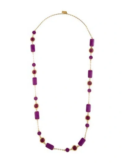 Pre-owned Kate Spade Crystal And Enamel Station Necklace, 31" In Purple